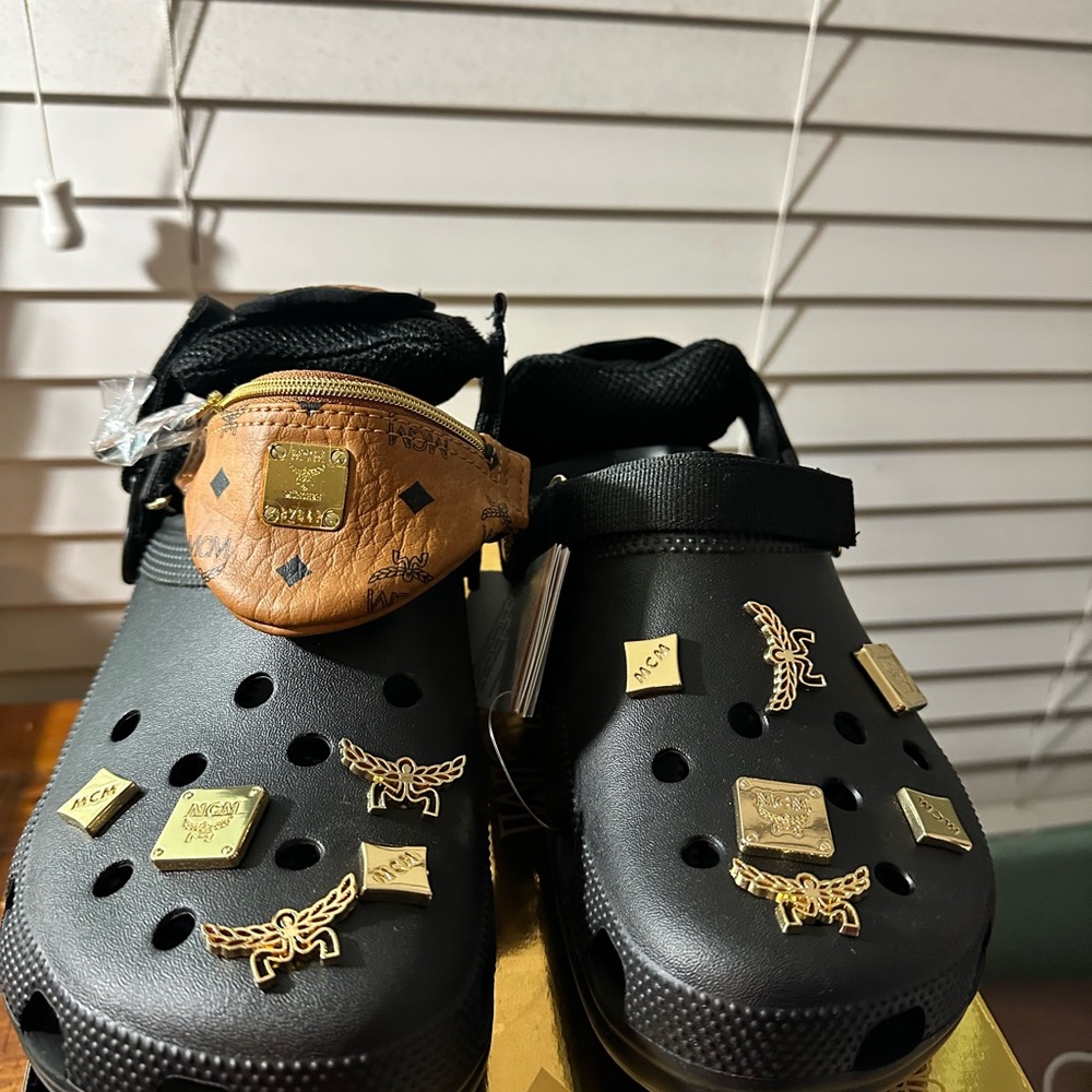 MCM Kids Black Sandals with Gold Details